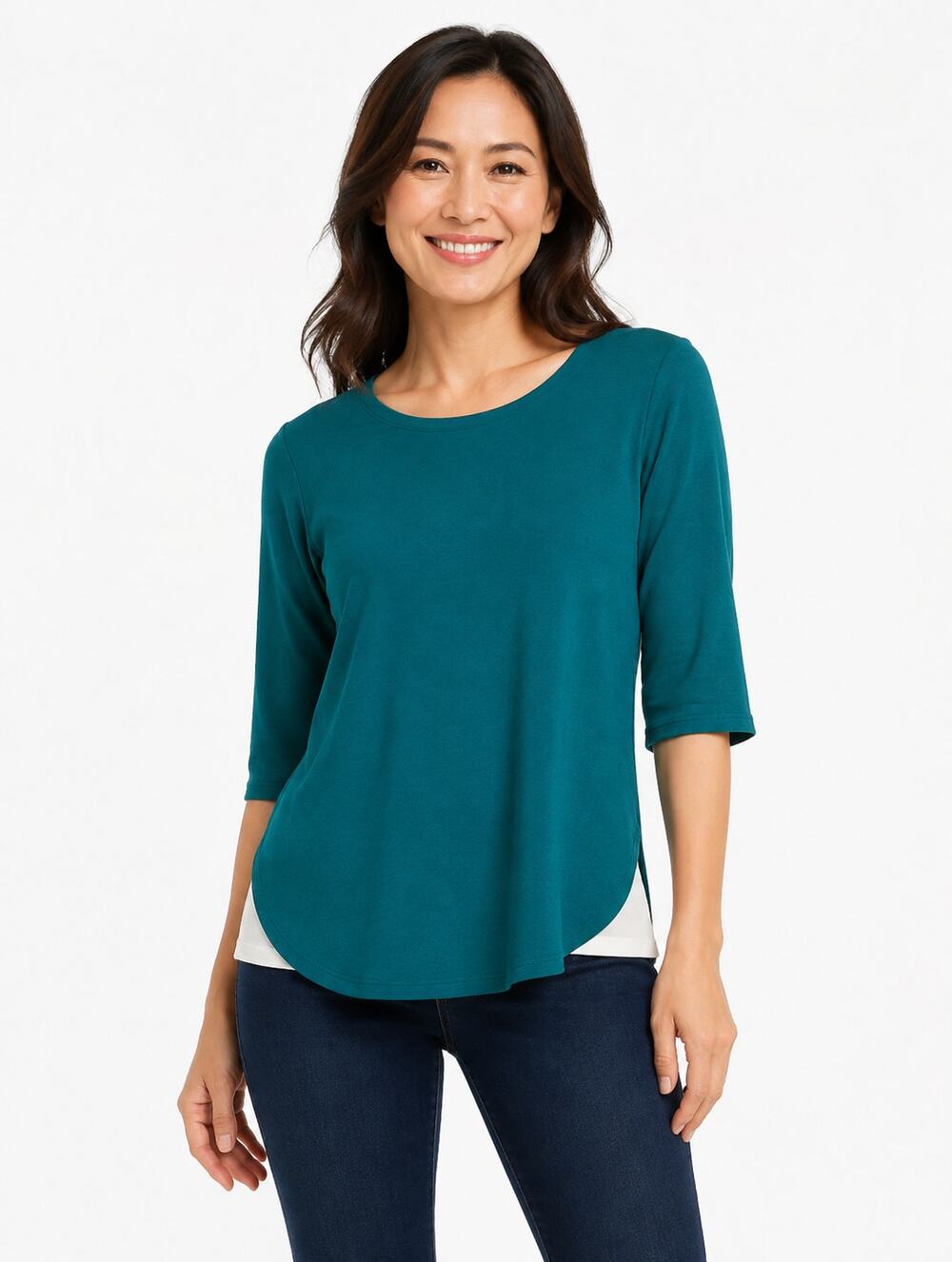 Isaac Mizrahi Live Pima Cotton Tulip Hem Top Teal MP Medium Petite NWOT